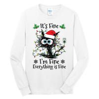 Its Fine Im Fine Everything Is Fine Cat Christmas Lights Tall Long Sleeve T-Shirt