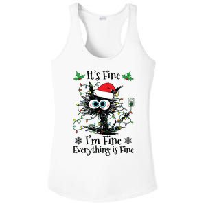 Its Fine Im Fine Everything Is Fine Cat Christmas Lights Ladies PosiCharge Competitor Racerback Tank