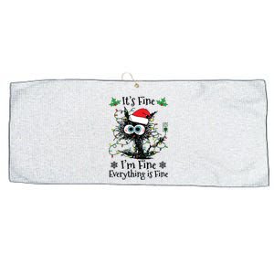 Its Fine Im Fine Everything Is Fine Cat Christmas Lights Large Microfiber Waffle Golf Towel