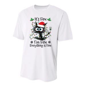 Its Fine Im Fine Everything Is Fine Cat Christmas Lights Youth Performance Sprint T-Shirt