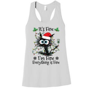 Its Fine Im Fine Everything Is Fine Cat Christmas Lights Women's Racerback Tank