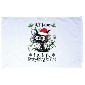 Its Fine Im Fine Everything Is Fine Cat Christmas Lights Microfiber Hand Towel