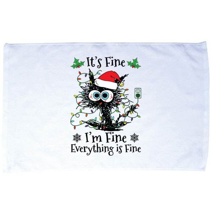 Its Fine Im Fine Everything Is Fine Cat Christmas Lights Microfiber Hand Towel