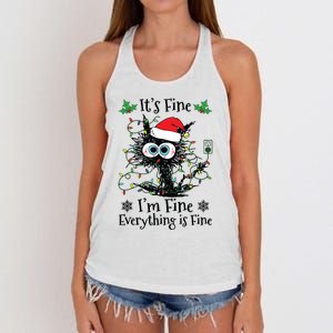 Its Fine Im Fine Everything Is Fine Cat Christmas Lights Women's Knotted Racerback Tank