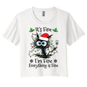 Its Fine Im Fine Everything Is Fine Cat Christmas Lights Women's Crop Top Tee