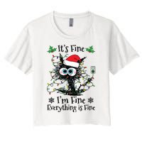 Its Fine Im Fine Everything Is Fine Cat Christmas Lights Women's Crop Top Tee