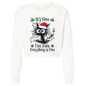 Its Fine Im Fine Everything Is Fine Cat Christmas Lights Cropped Pullover Crew