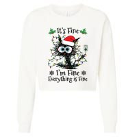 Its Fine Im Fine Everything Is Fine Cat Christmas Lights Cropped Pullover Crew