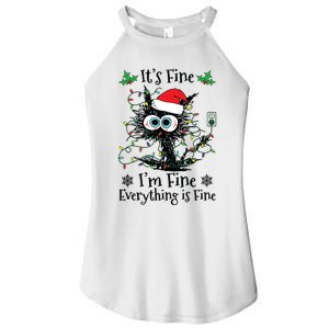 Its Fine Im Fine Everything Is Fine Cat Christmas Lights Women's Perfect Tri Rocker Tank