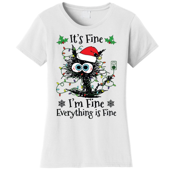 Its Fine Im Fine Everything Is Fine Cat Christmas Lights Women's T-Shirt