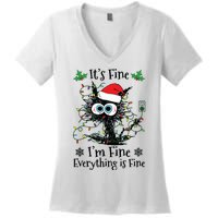 Its Fine Im Fine Everything Is Fine Cat Christmas Lights Women's V-Neck T-Shirt