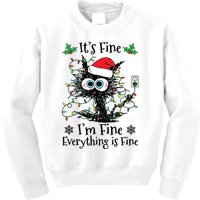 Its Fine Im Fine Everything Is Fine Cat Christmas Lights Kids Sweatshirt