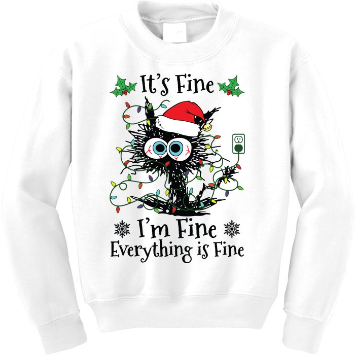 Its Fine Im Fine Everything Is Fine Cat Christmas Lights Kids Sweatshirt