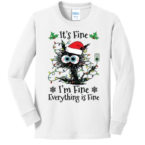 Its Fine Im Fine Everything Is Fine Cat Christmas Lights Kids Long Sleeve Shirt