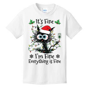 Its Fine Im Fine Everything Is Fine Cat Christmas Lights Kids T-Shirt