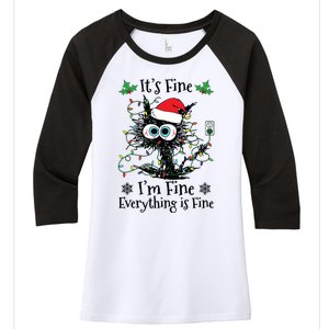 Its Fine Im Fine Everything Is Fine Cat Christmas Lights Women's Tri-Blend 3/4-Sleeve Raglan Shirt