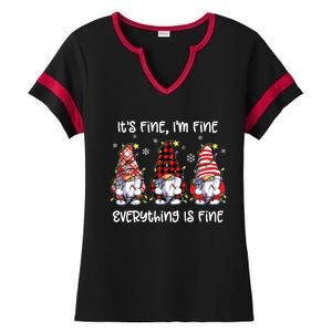 Its Fine Im Fine Everything Is Fine Gnome Christmas Lights Ladies Halftime Notch Neck Tee