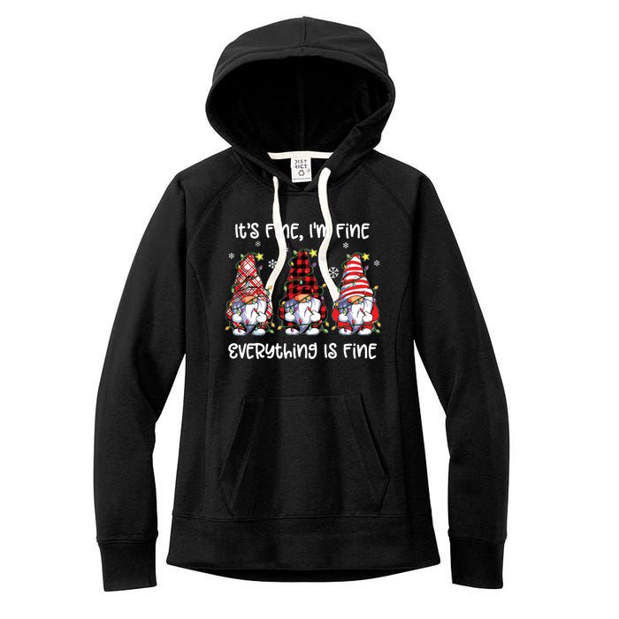 Its Fine Im Fine Everything Is Fine Gnome Christmas Lights Women's Fleece Hoodie