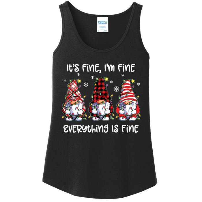 Its Fine Im Fine Everything Is Fine Gnome Christmas Lights Ladies Essential Tank