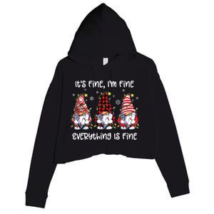 Its Fine Im Fine Everything Is Fine Gnome Christmas Lights Crop Fleece Hoodie