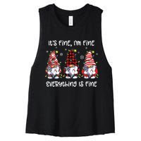 Its Fine Im Fine Everything Is Fine Gnome Christmas Lights Women's Racerback Cropped Tank