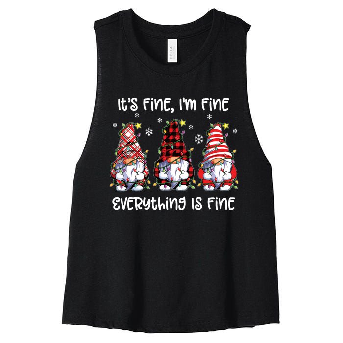 Its Fine Im Fine Everything Is Fine Gnome Christmas Lights Women's Racerback Cropped Tank