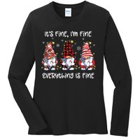 Its Fine Im Fine Everything Is Fine Gnome Christmas Lights Ladies Long Sleeve Shirt