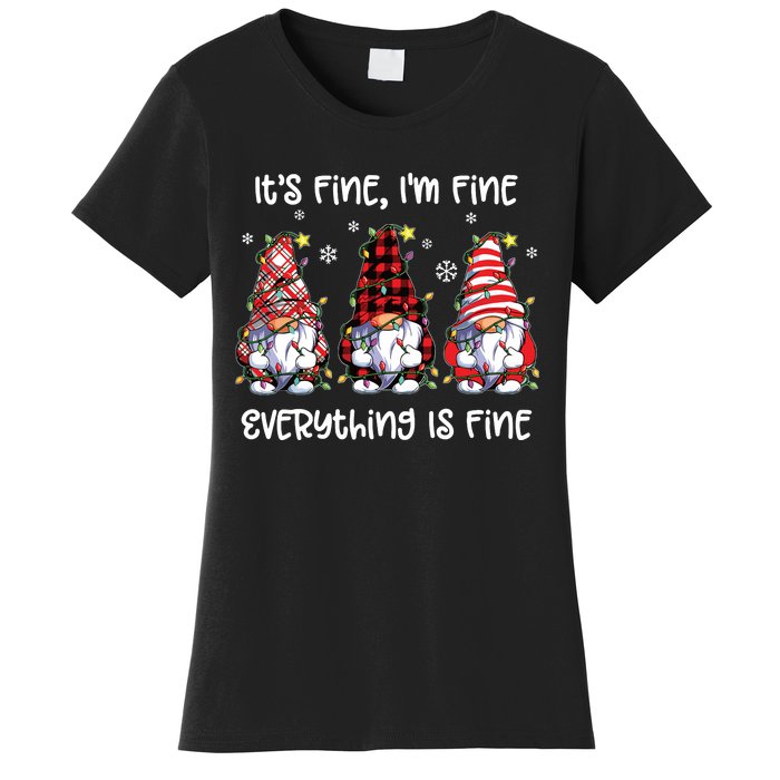 Its Fine Im Fine Everything Is Fine Gnome Christmas Lights Women's T-Shirt