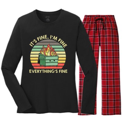 Its Fine Im Fine Everythings Fine Dumpster On Fire Women's Long Sleeve Flannel Pajama Set 