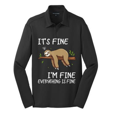 Its Fine Im Fine Everythings Fine Funny Lazy Sloth Women Men Silk Touch Performance Long Sleeve Polo