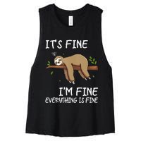 Its Fine Im Fine Everythings Fine Funny Lazy Sloth Women Men Women's Racerback Cropped Tank