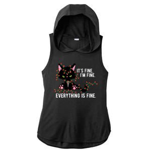 Its Fine Im Fine Everything Is Funny Cat Christmas Ladies PosiCharge Tri-Blend Wicking Draft Hoodie Tank