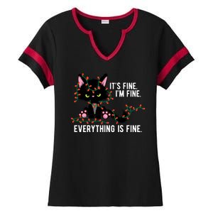 Its Fine Im Fine Everything Is Funny Cat Christmas Ladies Halftime Notch Neck Tee