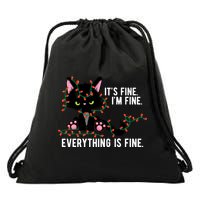 Its Fine Im Fine Everything Is Funny Cat Christmas Drawstring Bag