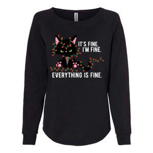 Its Fine Im Fine Everything Is Funny Cat Christmas Womens California Wash Sweatshirt