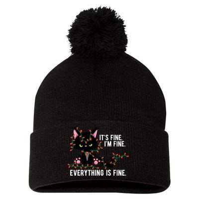 Its Fine Im Fine Everything Is Funny Cat Christmas Pom Pom 12in Knit Beanie