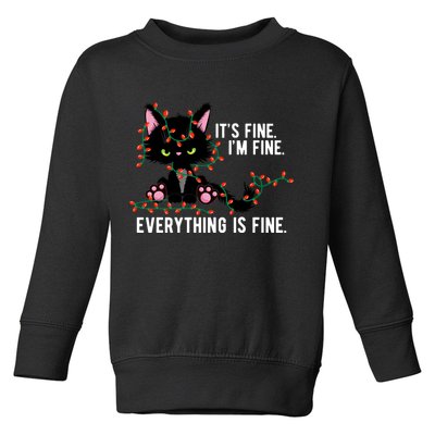 Its Fine Im Fine Everything Is Funny Cat Christmas Toddler Sweatshirt
