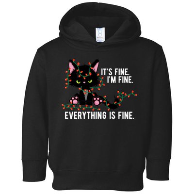 Its Fine Im Fine Everything Is Funny Cat Christmas Toddler Hoodie