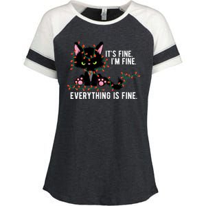 Its Fine Im Fine Everything Is Funny Cat Christmas Enza Ladies Jersey Colorblock Tee