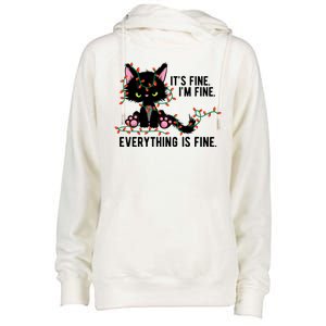 Its Fine Im Fine Everything Is Funny Cat Christmas Womens Funnel Neck Pullover Hood