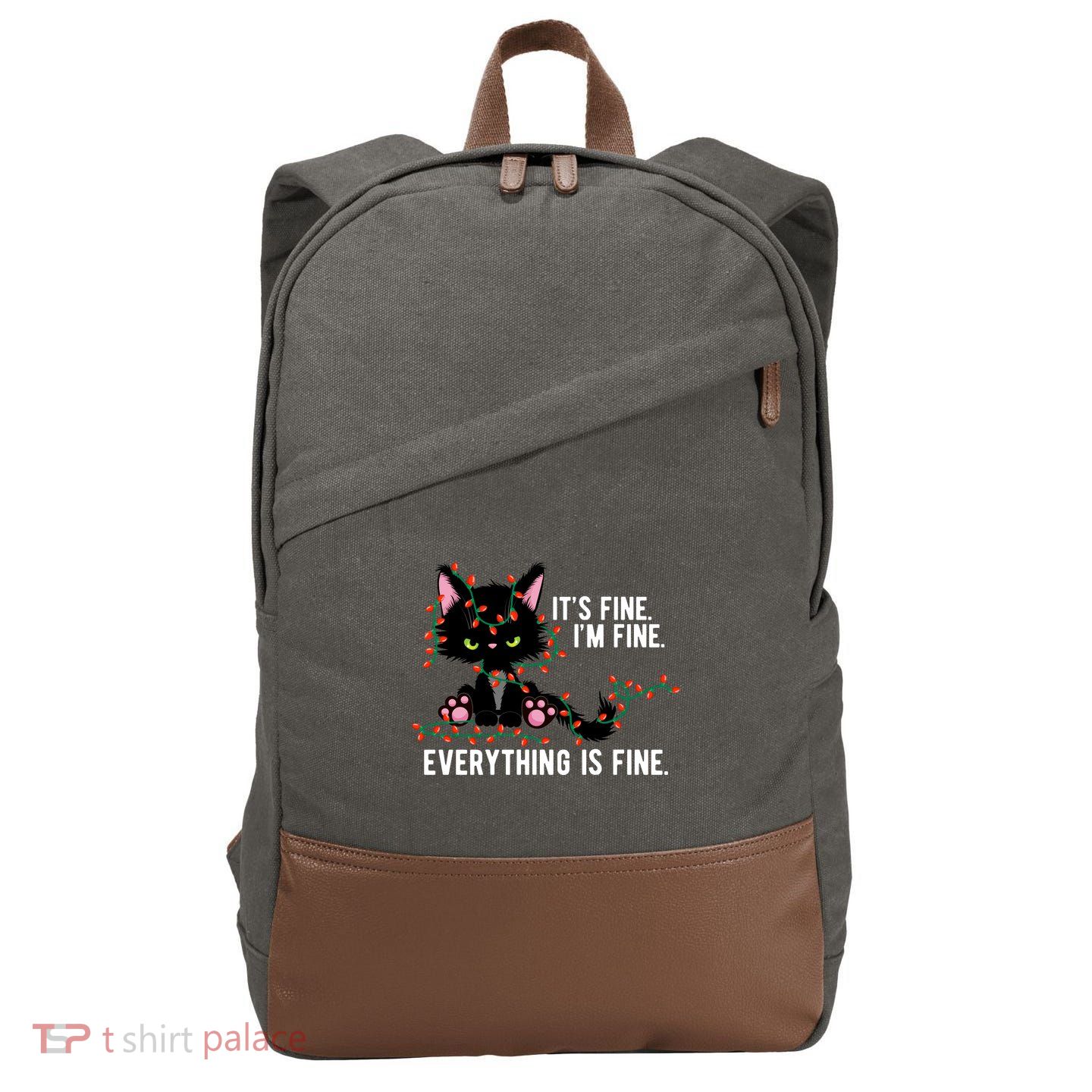 Its Fine Im Fine Everything Is Funny Cat Christmas Cotton Canvas Backpack