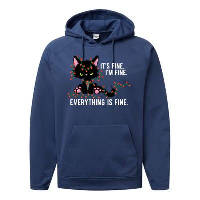 Its Fine Im Fine Everything Is Funny Cat Christmas Performance Fleece Hoodie