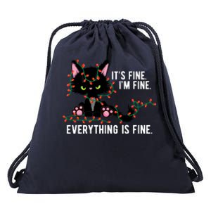 Its Fine Im Fine Everything Is Funny Cat Christmas Drawstring Bag