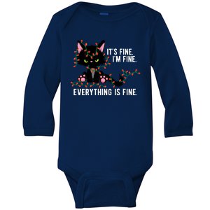 Its Fine Im Fine Everything Is Funny Cat Christmas Baby Long Sleeve Bodysuit