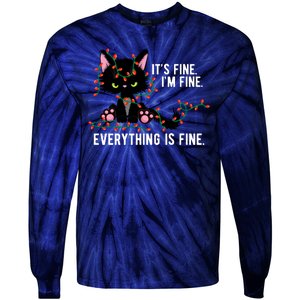 Its Fine Im Fine Everything Is Funny Cat Christmas Tie-Dye Long Sleeve Shirt