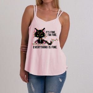 Its Fine Im Fine Everything Is Funny Cat Christmas Women's Strappy Tank