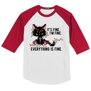 Its Fine Im Fine Everything Is Funny Cat Christmas Kids Colorblock Raglan Jersey