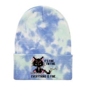 Its Fine Im Fine Everything Is Funny Cat Christmas Tie Dye 12in Knit Beanie