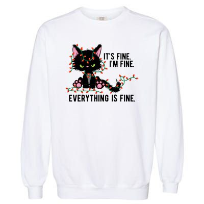 Its Fine Im Fine Everything Is Funny Cat Christmas Garment-Dyed Sweatshirt