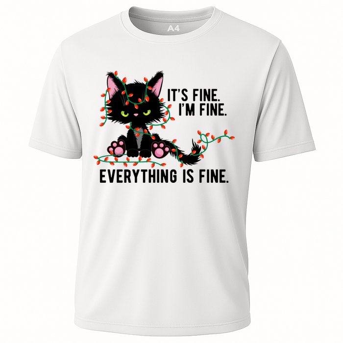 Its Fine Im Fine Everything Is Funny Cat Christmas Cooling Performance Crew T-Shirt